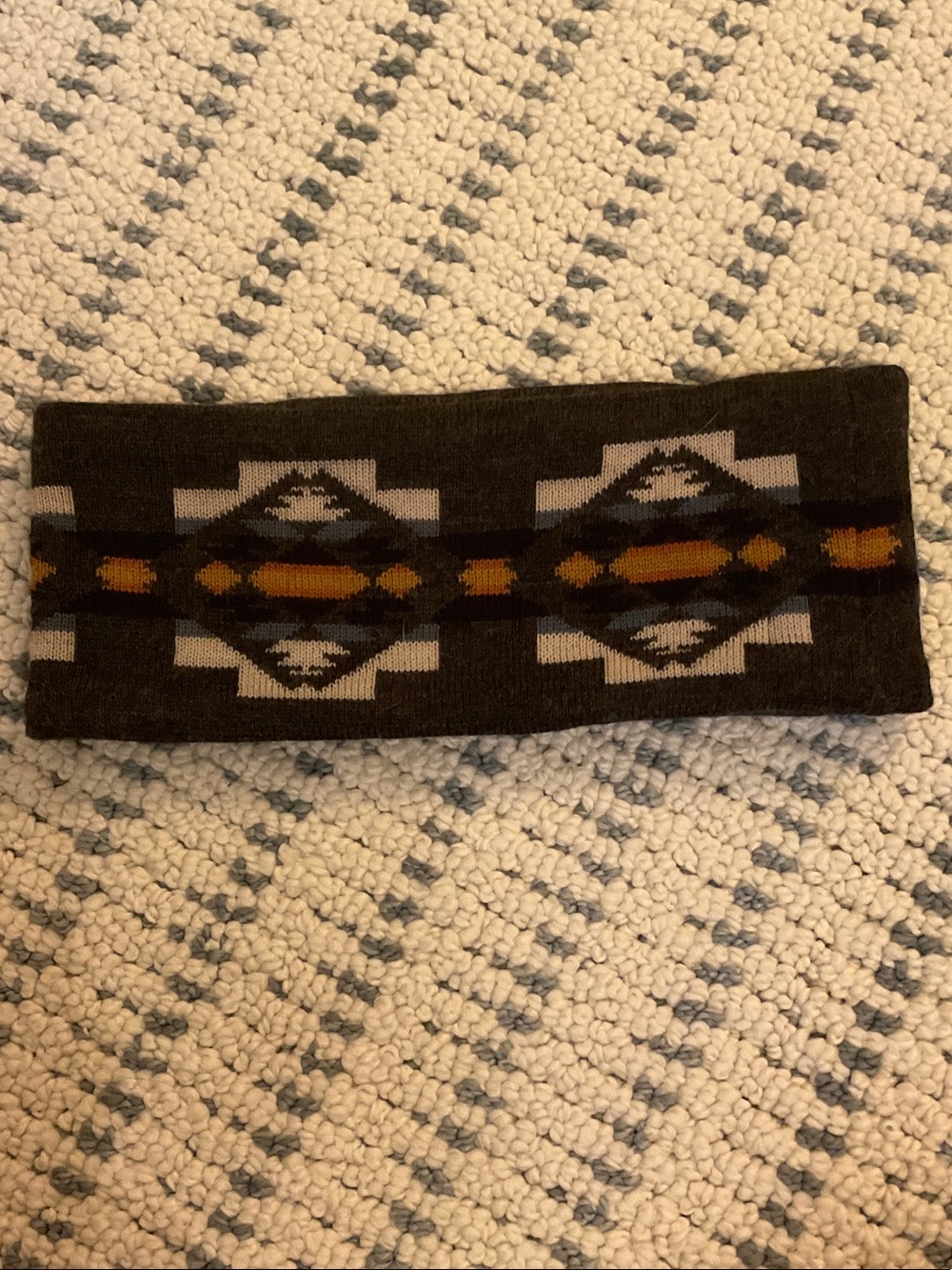 Pendleton Black Geometric Knit Headband with Mustard Accents